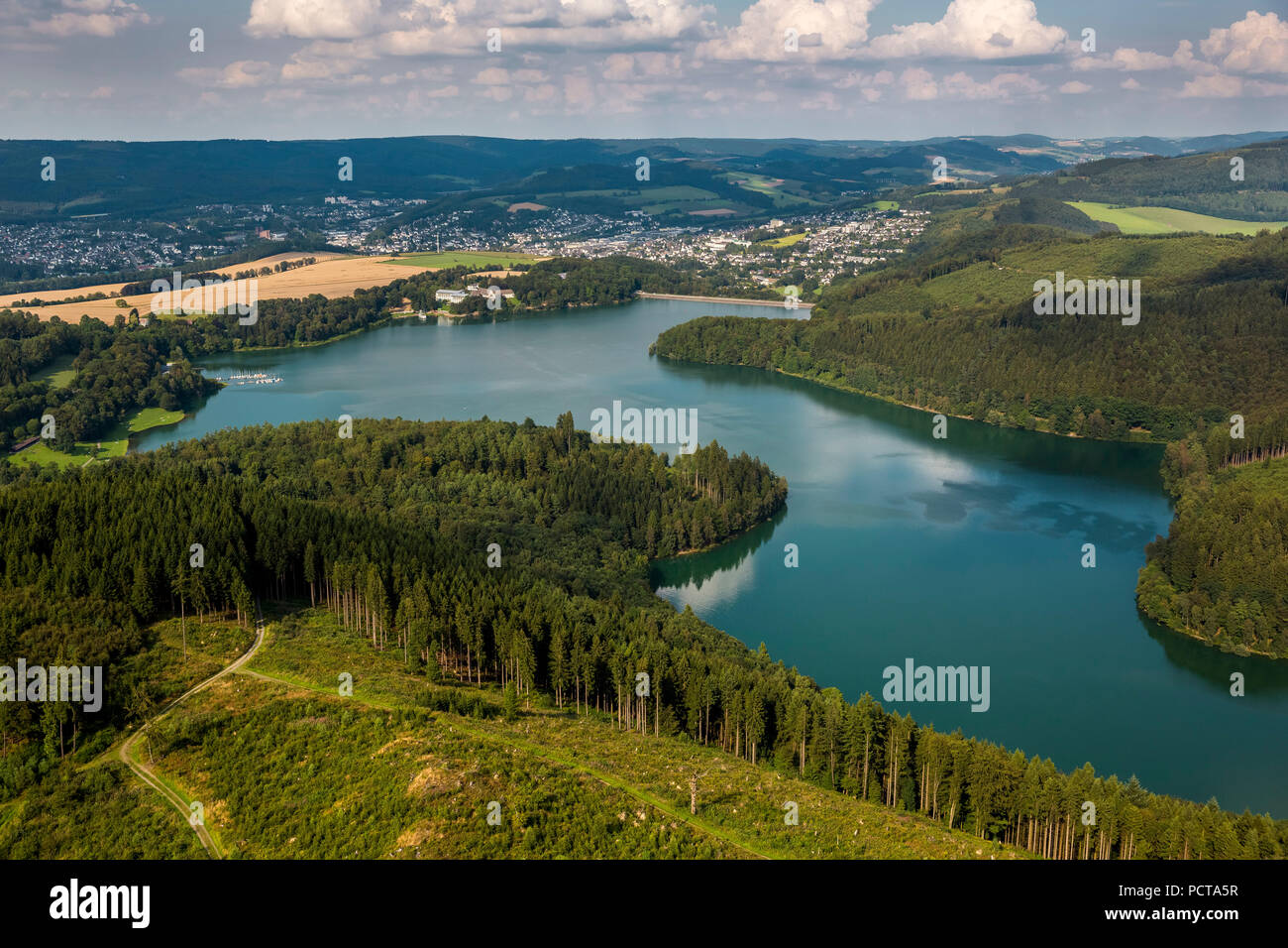 Aerial photo, Lake Hennesee Meschede, Sauerland, North Rhine-Westphalia, Germany Stock Photo