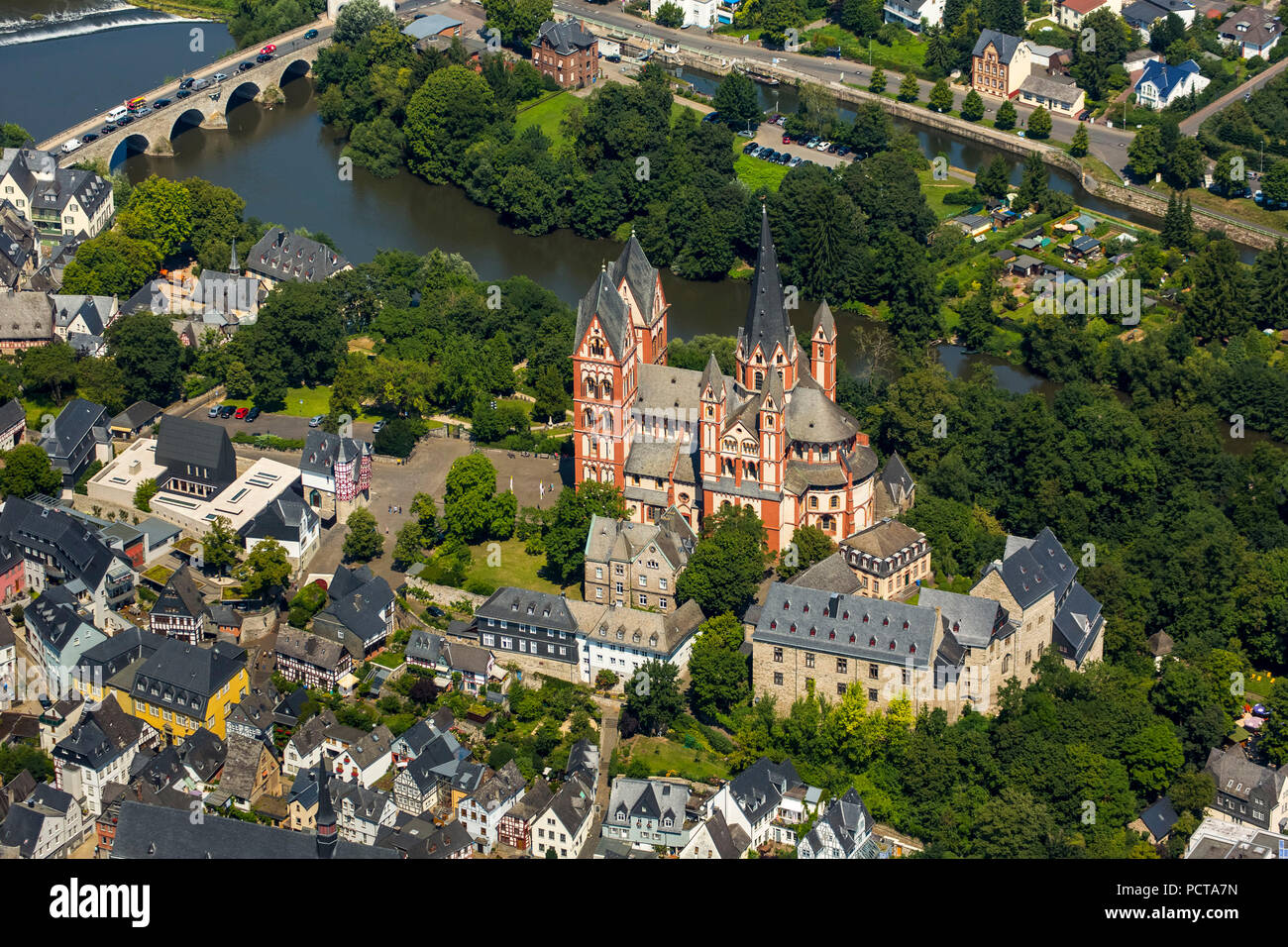 Limburg Castle, magnificent building and garden of former bishop of Limburg Franz-Peter Tebartz-van Elst, Limburg Cathedral, old town of Limburg, Limburg an der Lahn, district town of Limburg-Weilburg (district), Hesse, Germany Stock Photo