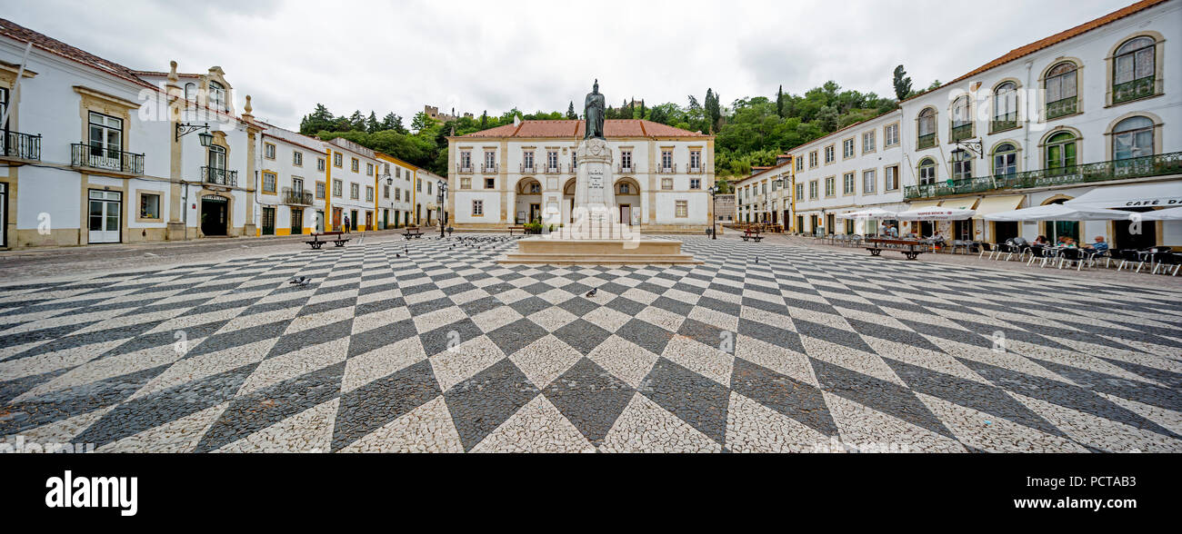 Market square and town hall with the geometric plate patterns, Tomar, Santarém district, Portugal, Europe Stock Photo