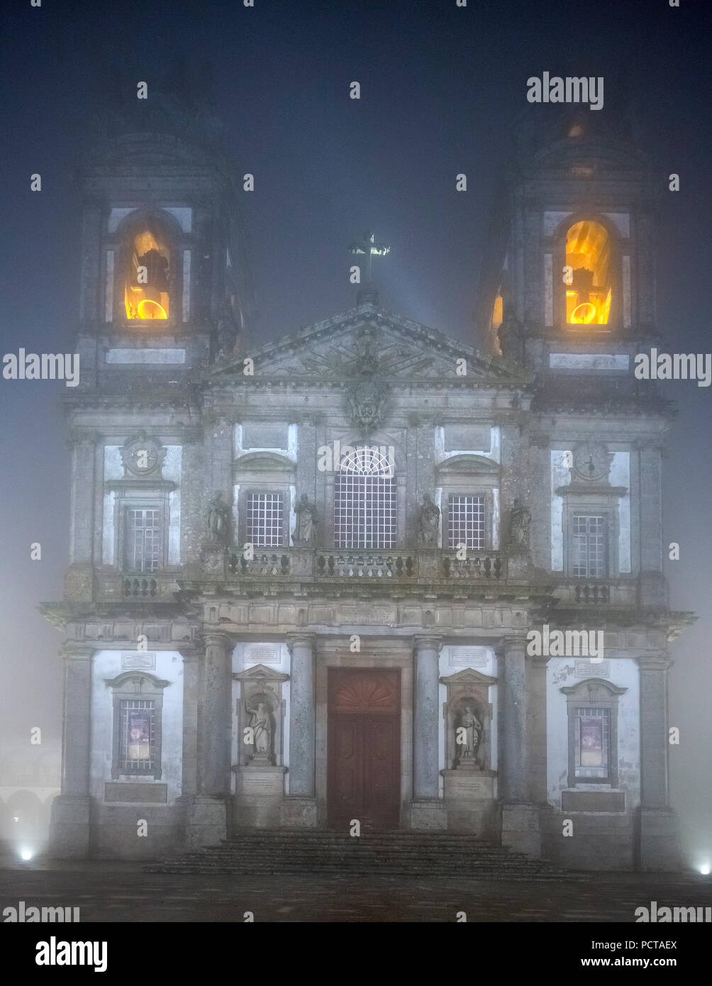 Bom Jesus do Monte, Sanctuary of Braga in the evening fog, Braga, Braga district, Portugal, Europe Stock Photo