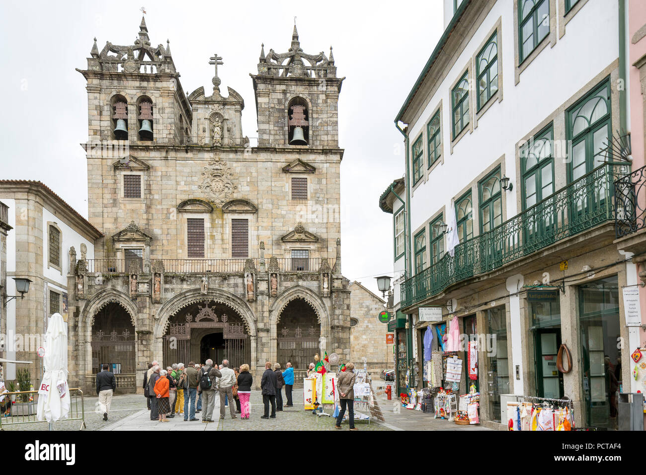 Facade of Braga Cathedral, Braga, Braga District, Portugal, Europe Stock Photo