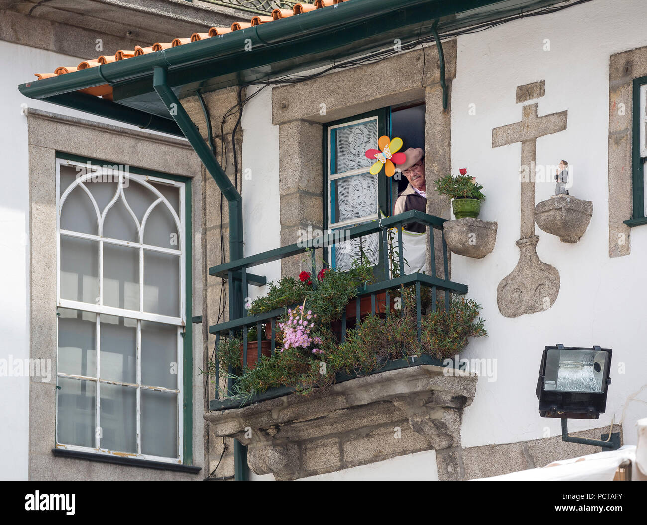 Old town balcony, Unesco cultural heritage, Oporto, Porto district, Portugal, Europe, Stock Photo