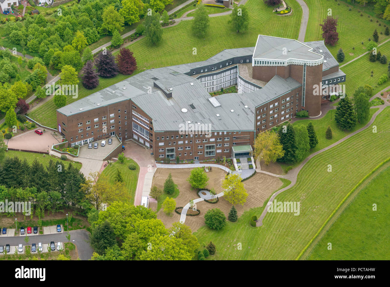 Josefshaus, curative education home for kids and teenagers, generalate of the Franciscans of Venerable Worship eV, motherhouse of the Franciscans, aerial view of Olpe Stock Photo