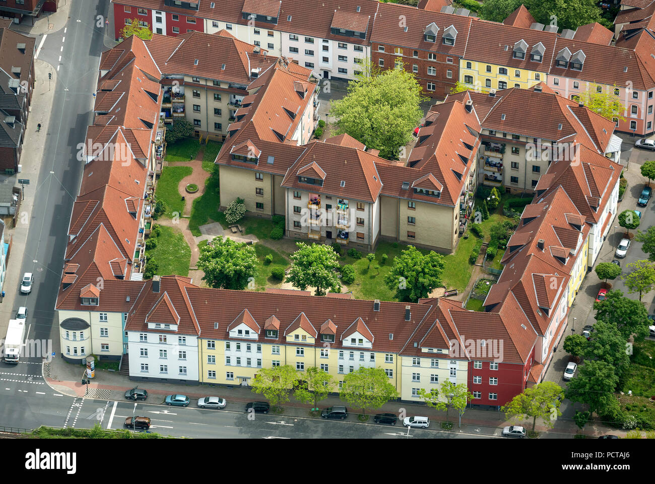 Osterfeld Rheinische Strasse, Osterfeld, aerial view of Oberhausen-Nord Stock Photo