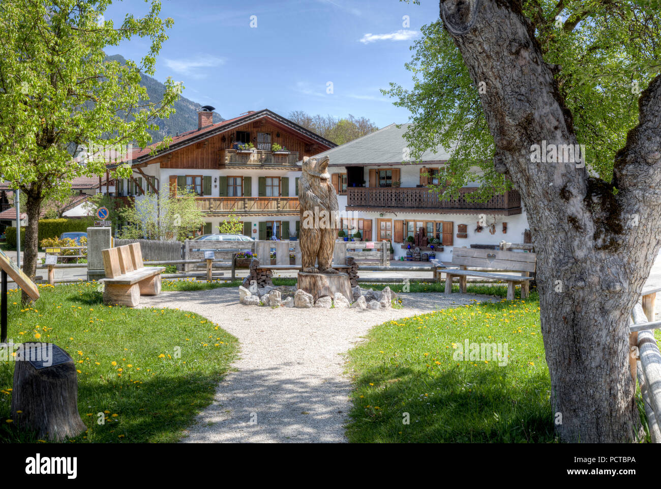 Zugspitze town, town square, Grainau, Upper Bavaria, Bavaria, Germany, Europe Stock Photo