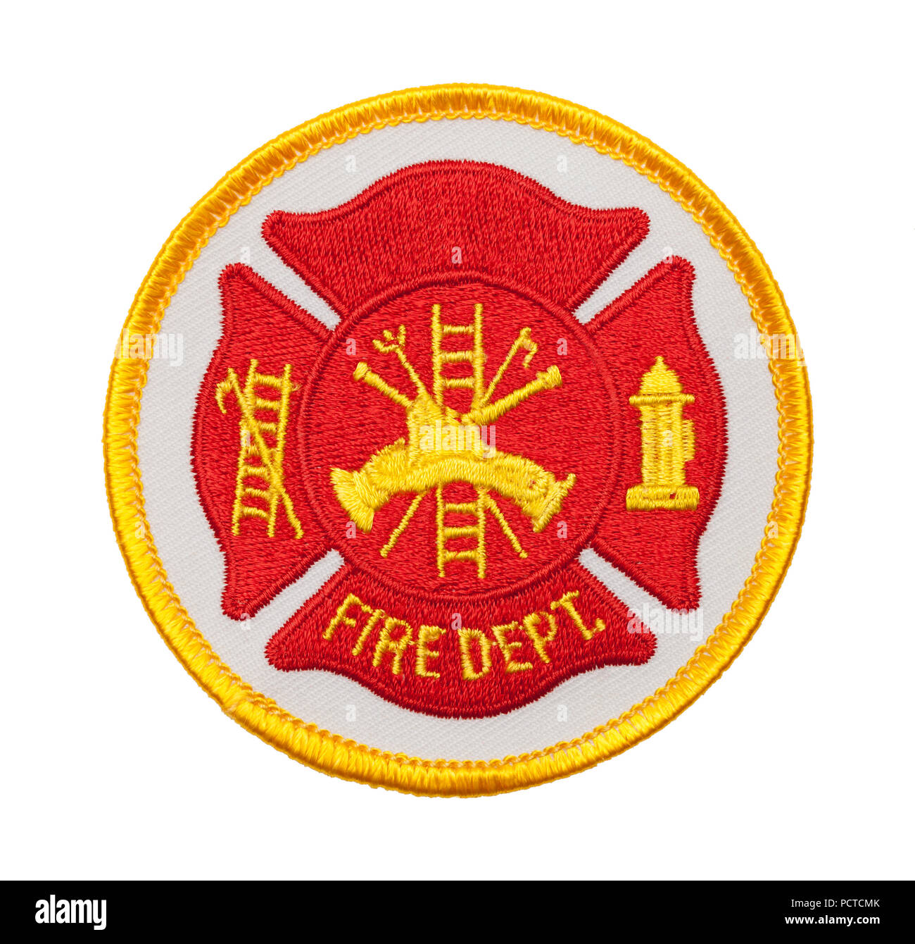 Circle Fire Department Patch Isolated on a White Background. Stock Photo