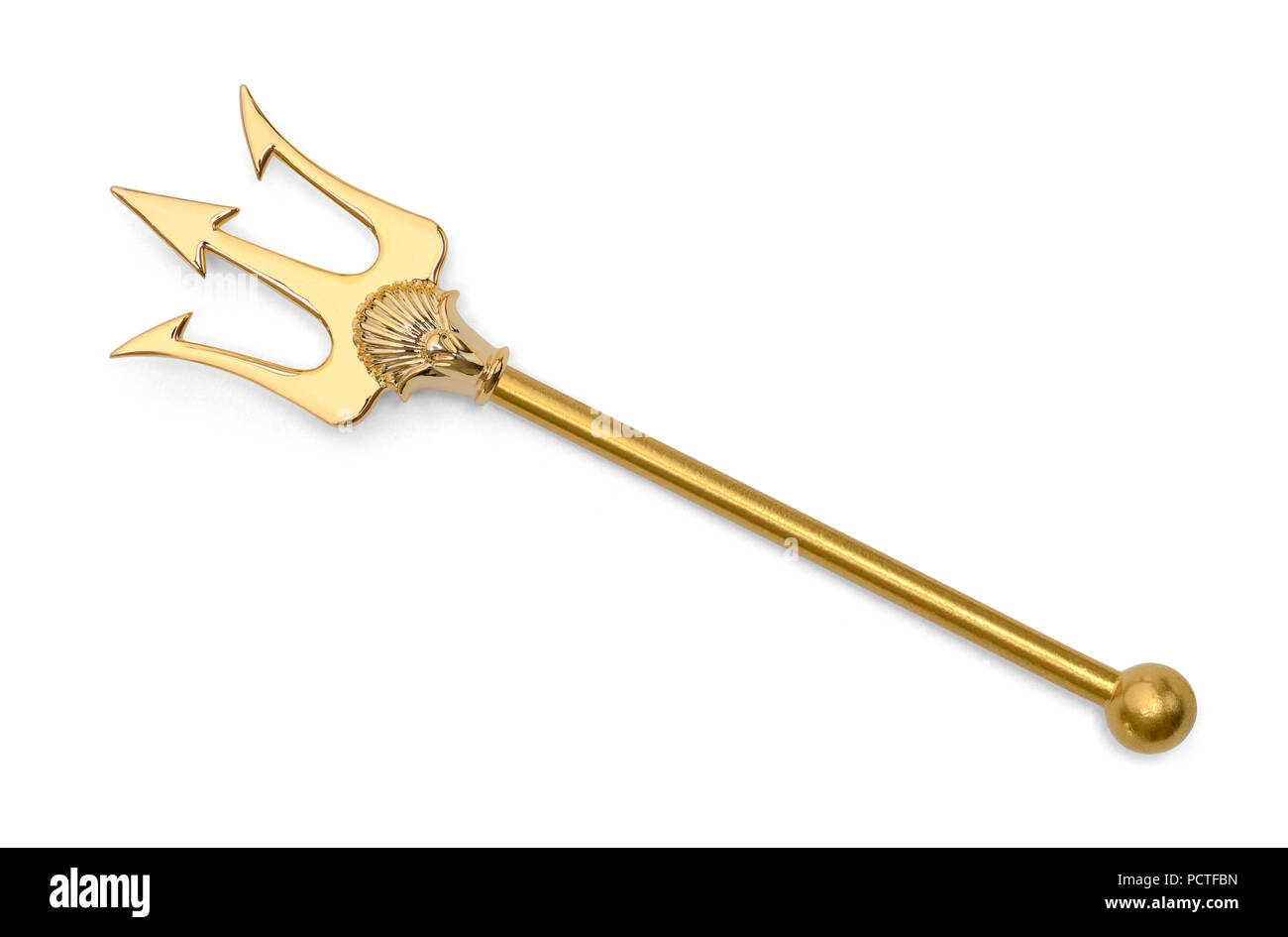 Gold Pointed Trident Isolated on a White Background. Stock Photo