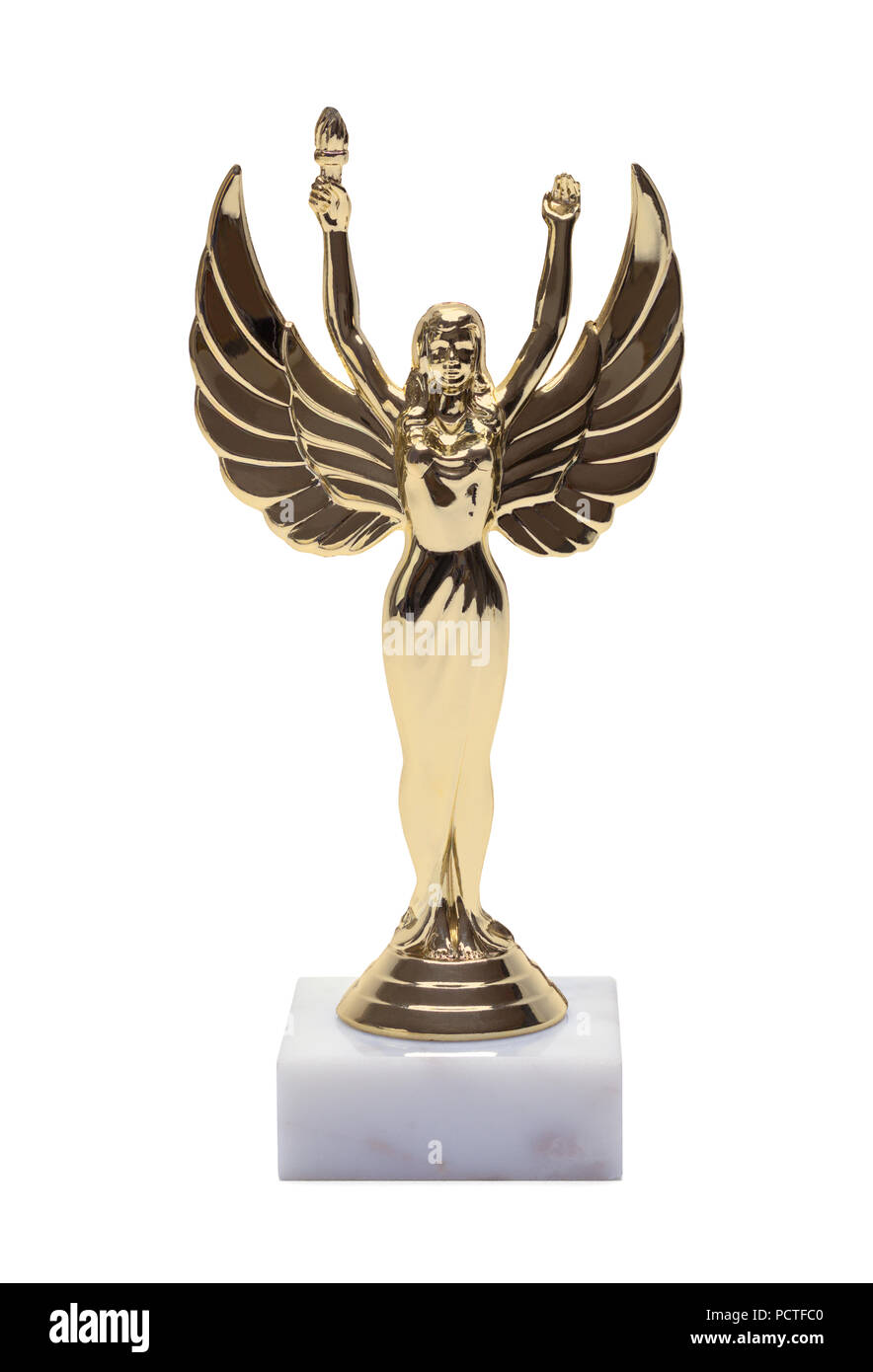 Gold Winged Girl Trophy Isolated on a White Background. Stock Photo