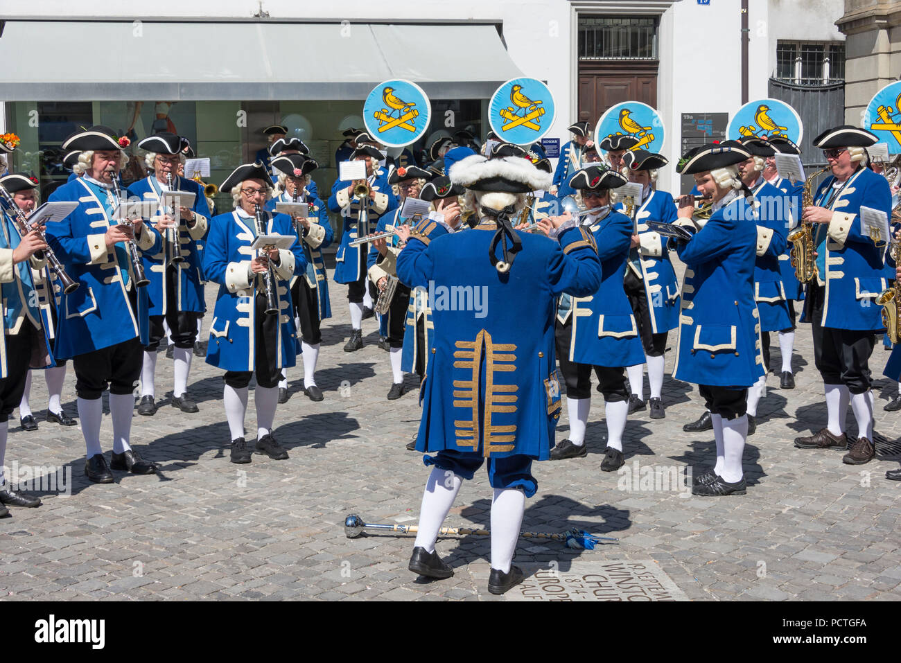 Brass band of guild members on the parade of guilds, Spring Festival