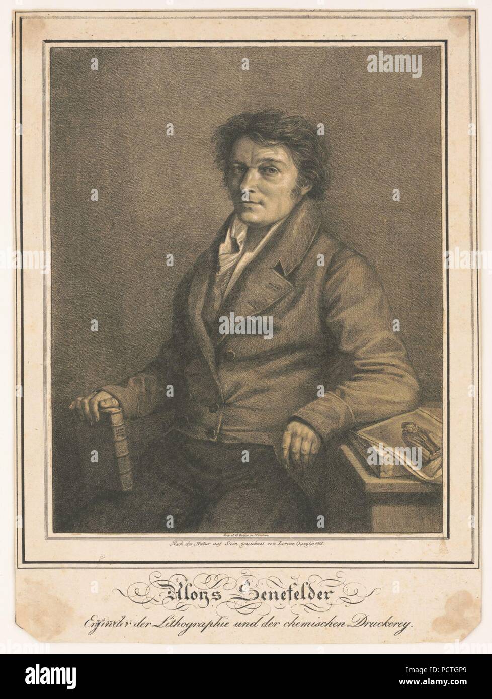 Aloys Senefelder-Enfinder der Lithographic und der chemischen Druckerey - Nach der Natur auf Stein gezeichnet von Lorenz Quaglio 1818. Stock Photo