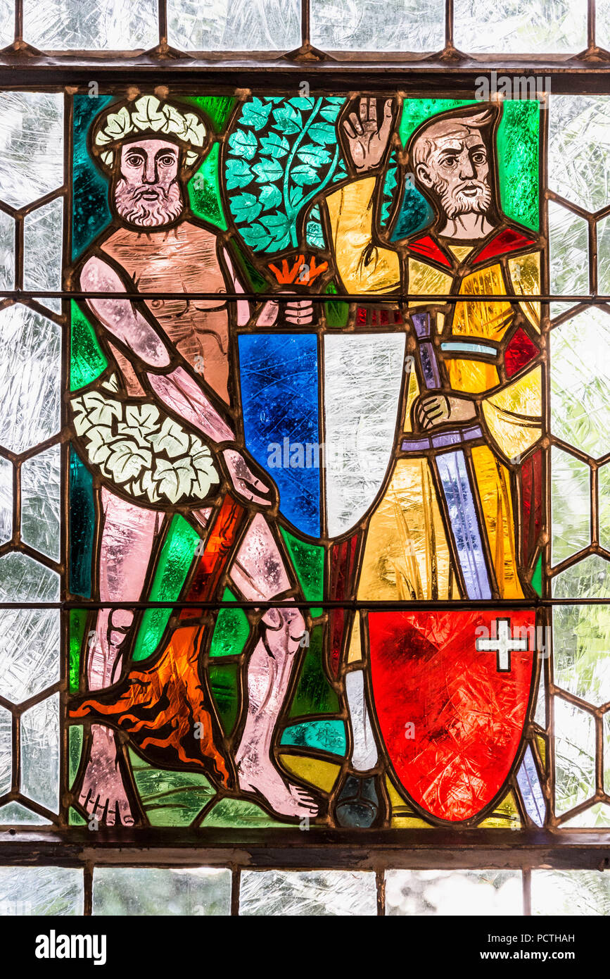 Colorful stained glass windows in Tellskapelle, Hohle Gasse between