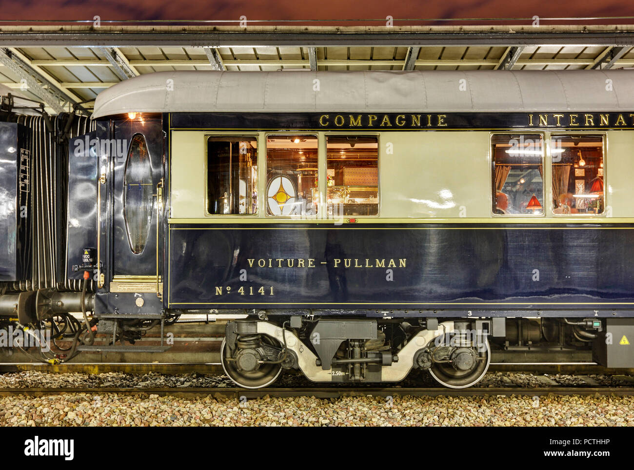 France, Paris, wagon, window, bogie, night Stock Photo