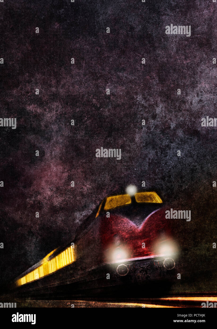 Train, Locomotive, Night, Graphic, Photograph, [M], RailArt Stock Photo