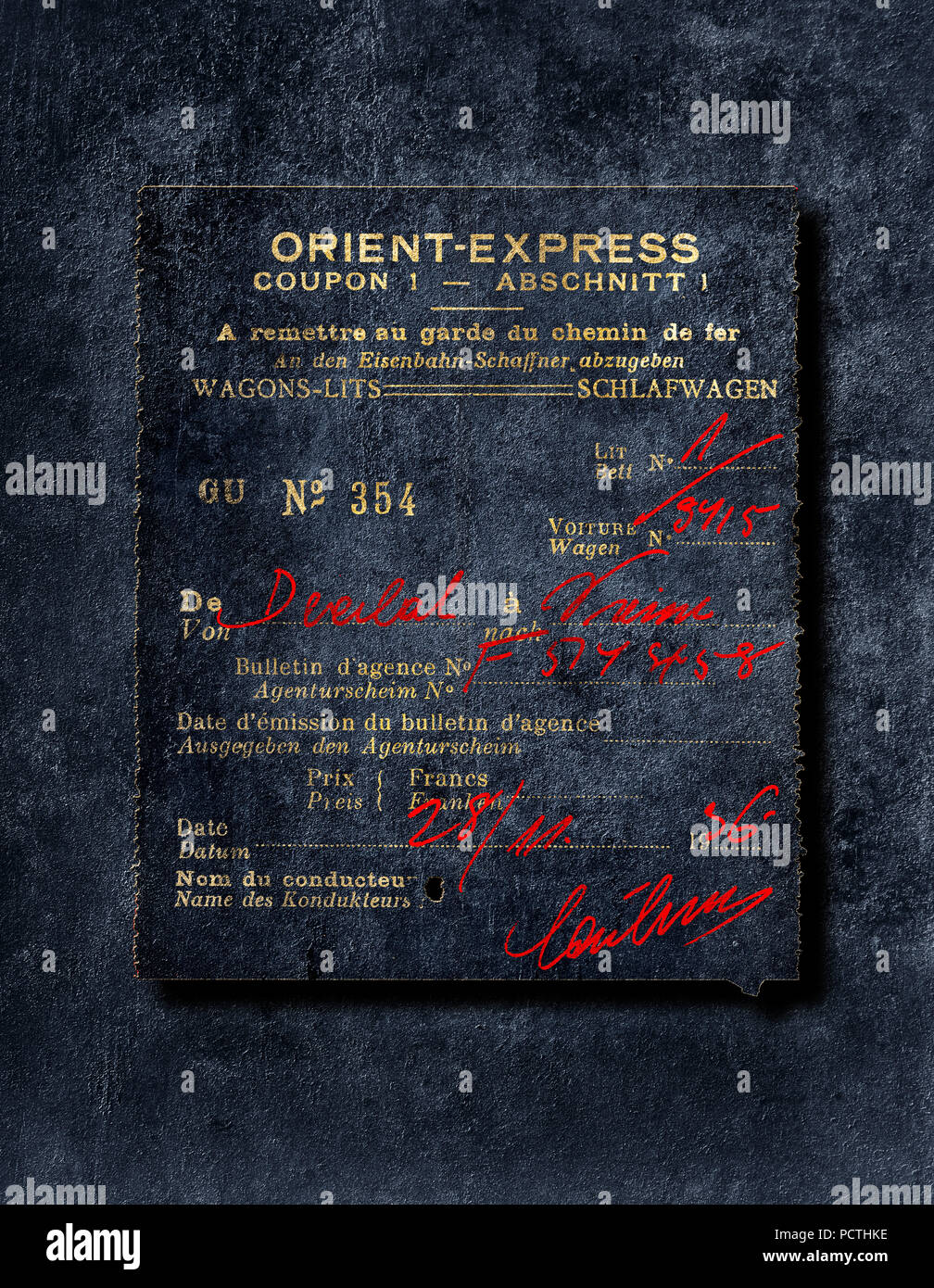 Orient Express, Bed ticket, [M], False Colors, Graphic, RailArt Stock Photo