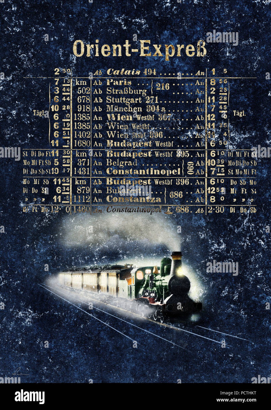 Locomotive, Train, Night, Timetable, Collage, Retouched, Graphic, RailArt, [M] Stock Photo
