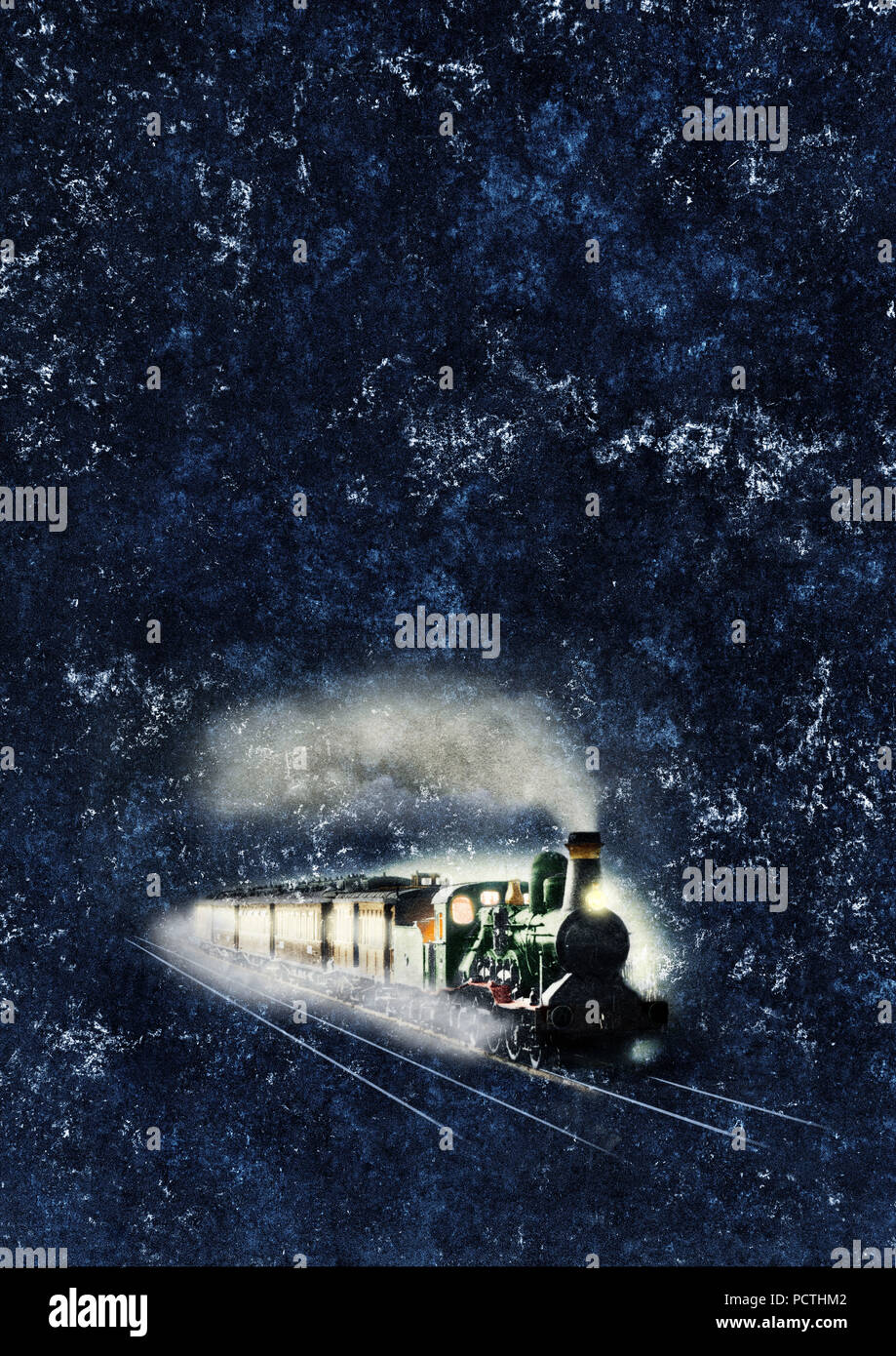 Locomotive, Train, Night, Retouched, Graphic, RailArt, [M] Stock Photo