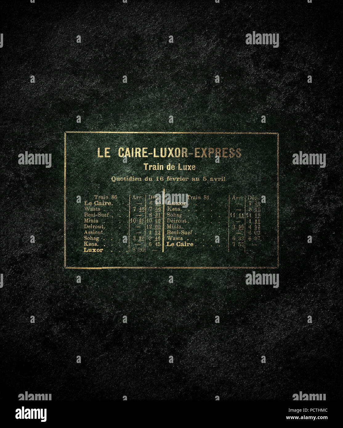 Timetable, luxury train Le Caire-Luxor-Express, [M], graphics, false colors, RailArt Stock Photo