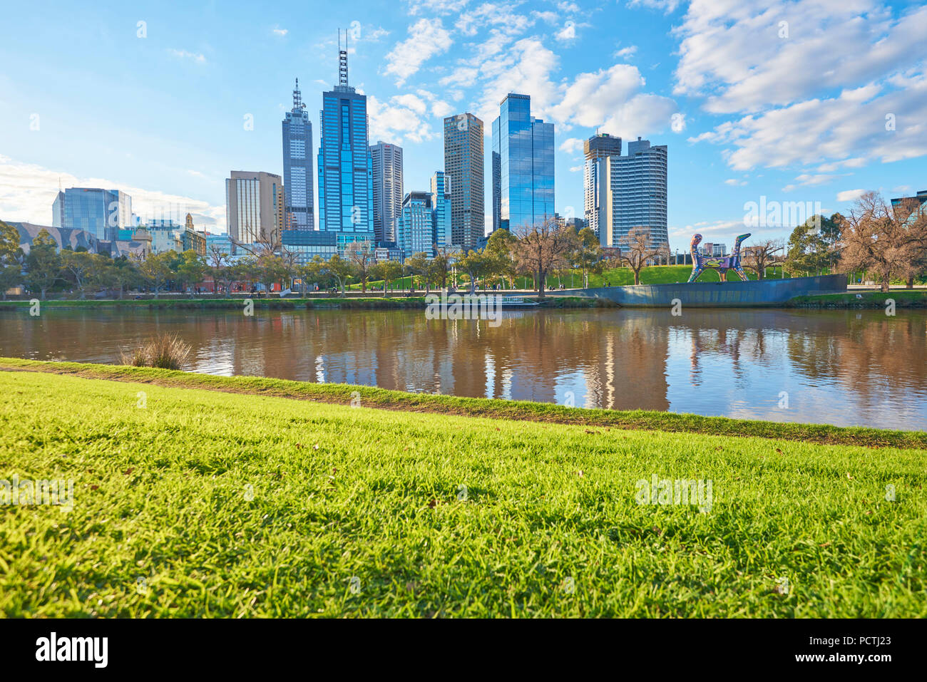 Skyscraper (Fitzroy) at the Yarra River, urban landscape, Melbourne, Victoria, Stock Photo