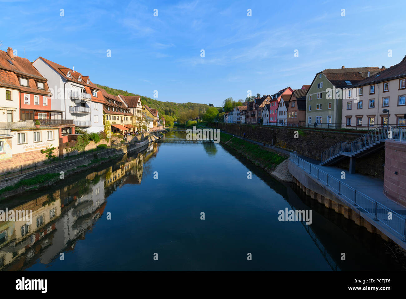 Tauber river with colorful fisher houses, Wertheim, River Tauber, Tauberfranken, Spessart, Franconia, Main-Tauber-district, Baden-Württemberg, Germany Stock Photo