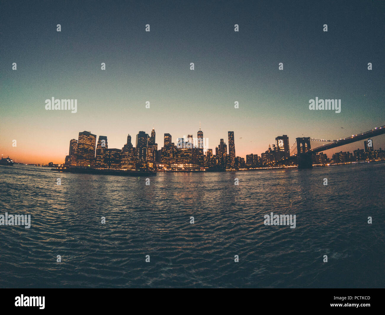 New york skyline night from water hi-res stock photography and images ...