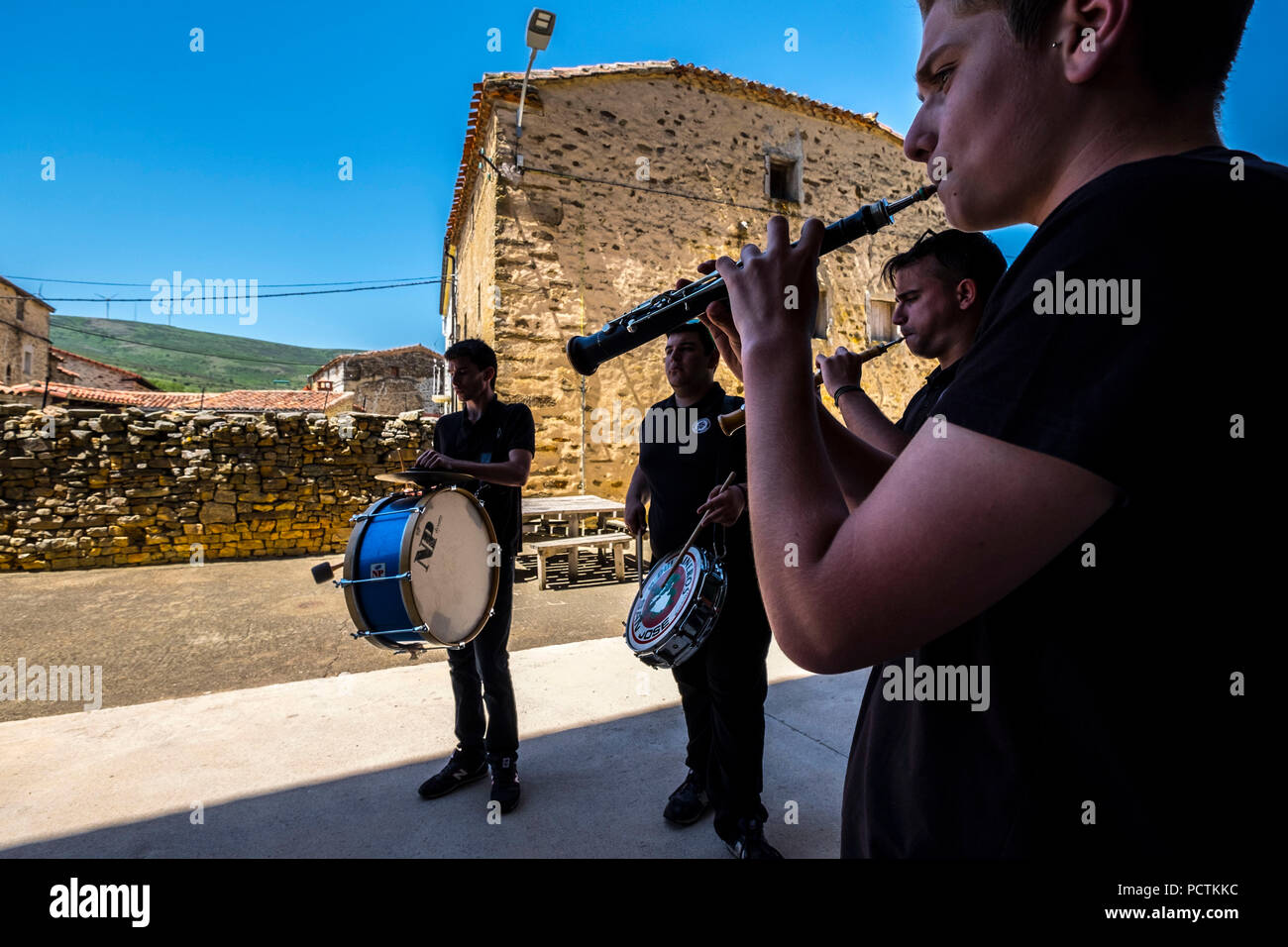 Soria, Spain - June 10, 2017, Popular party at the end of a transhumant sheep route in a small rural town of Soria in Spain Stock Photo