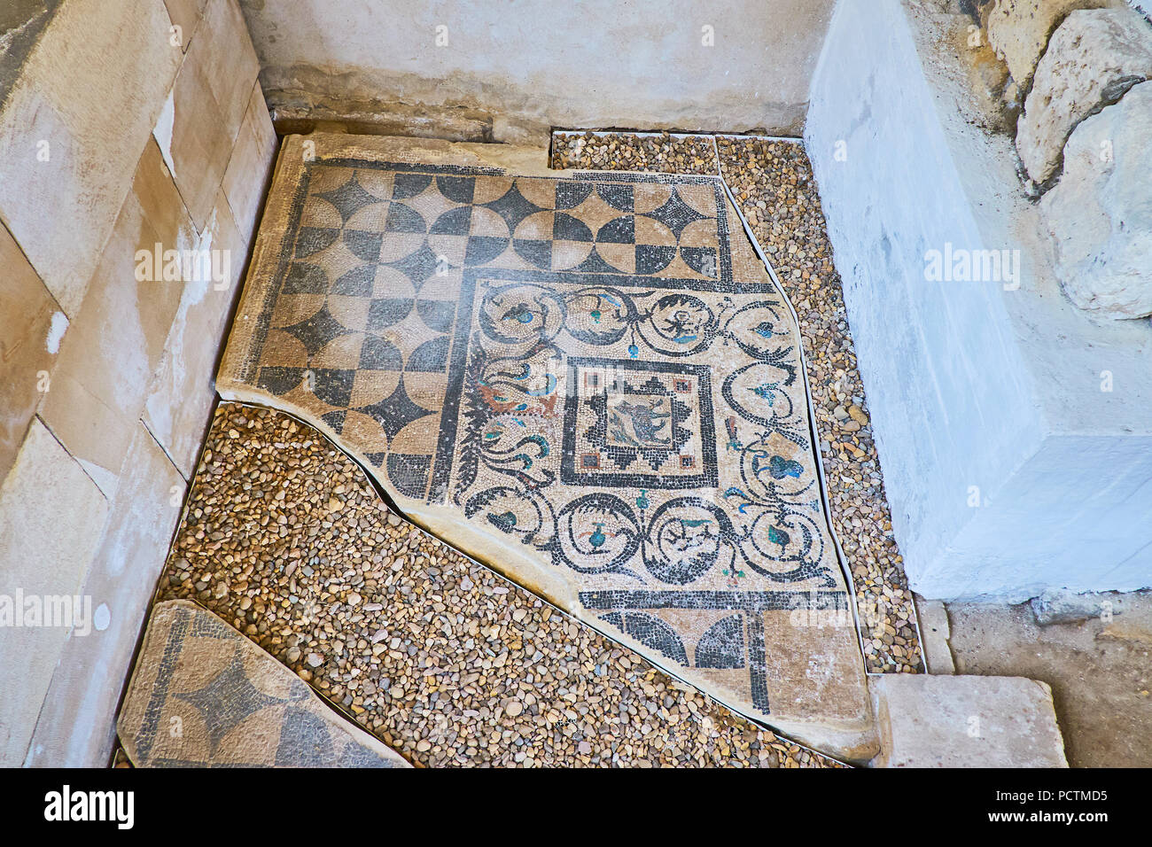 ALEXANDRIA, EGYPT - DECEMBER 18, 2017: The Roman Villa of Birds is proud of Kom Ad Dikka archaeological site, here visitors will find ancient mosaics  Stock Photo