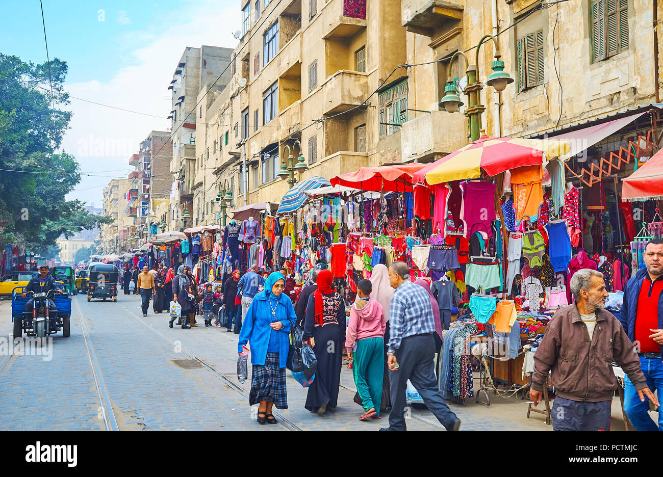 ALEXANDRIA, EGYPT DECEMBER 18, 2017 The crowded Karmouz avenue