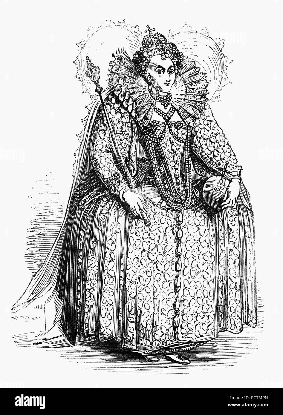 Portrait of Elizabeth I (1533-1603), Queen of England and Ireland from 17 November 1558 until her death on 24 March 1603. Sometimes called The Virgin Queen, Gloriana or Good Queen Bess, Elizabeth was the last monarch of the House of Tudor. Stock Photo