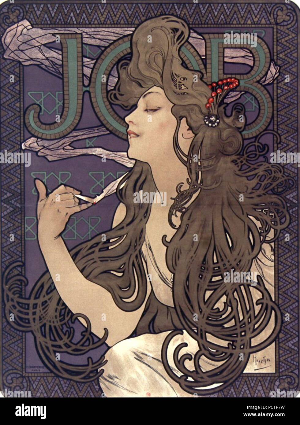 Alphonse Mucha - Advertisment for Job cigarettes, 1896 Stock Photo