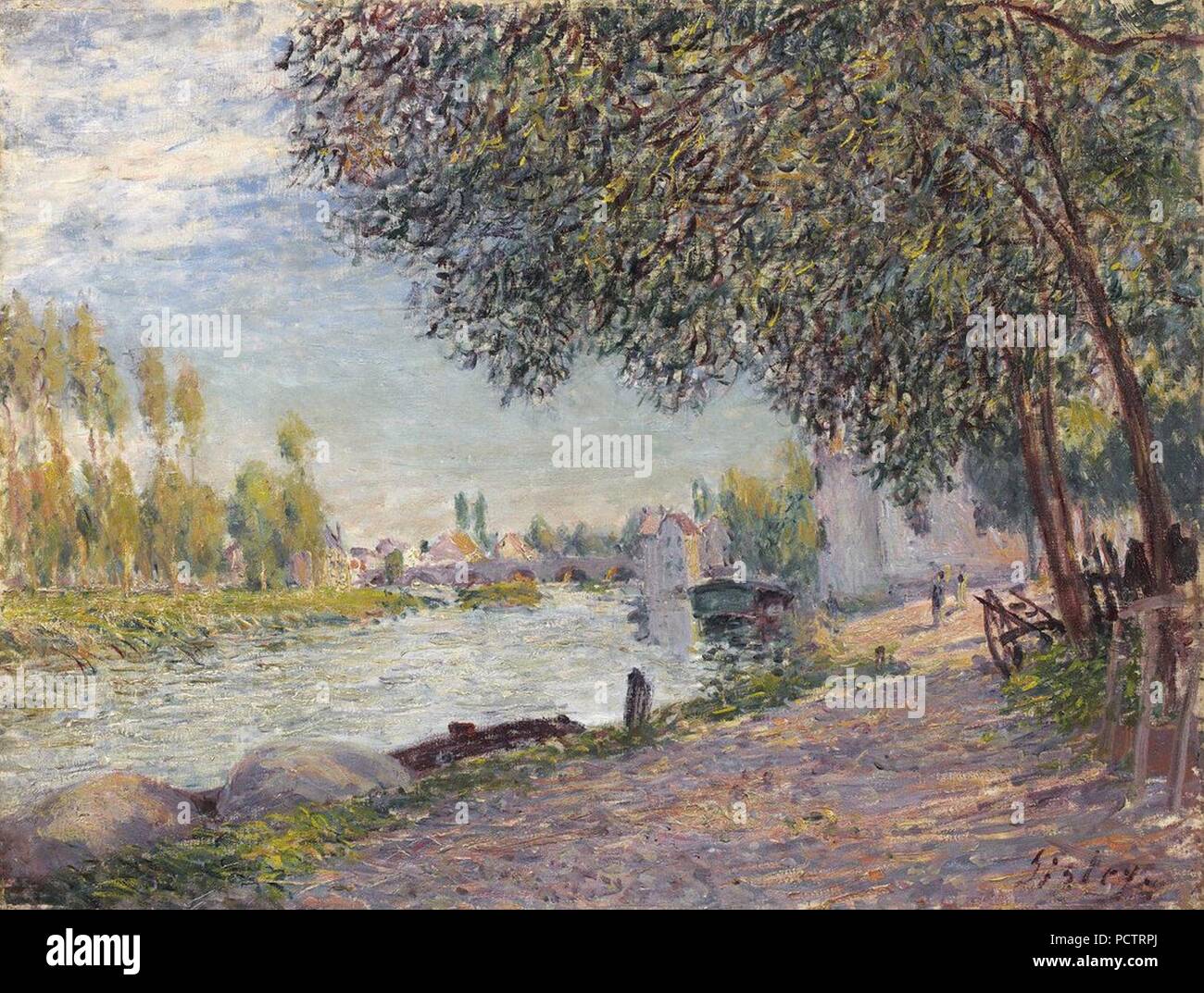 Alfred Sisley, The Port of Moret-sur-Loing - At night, 1884. Stock Photo