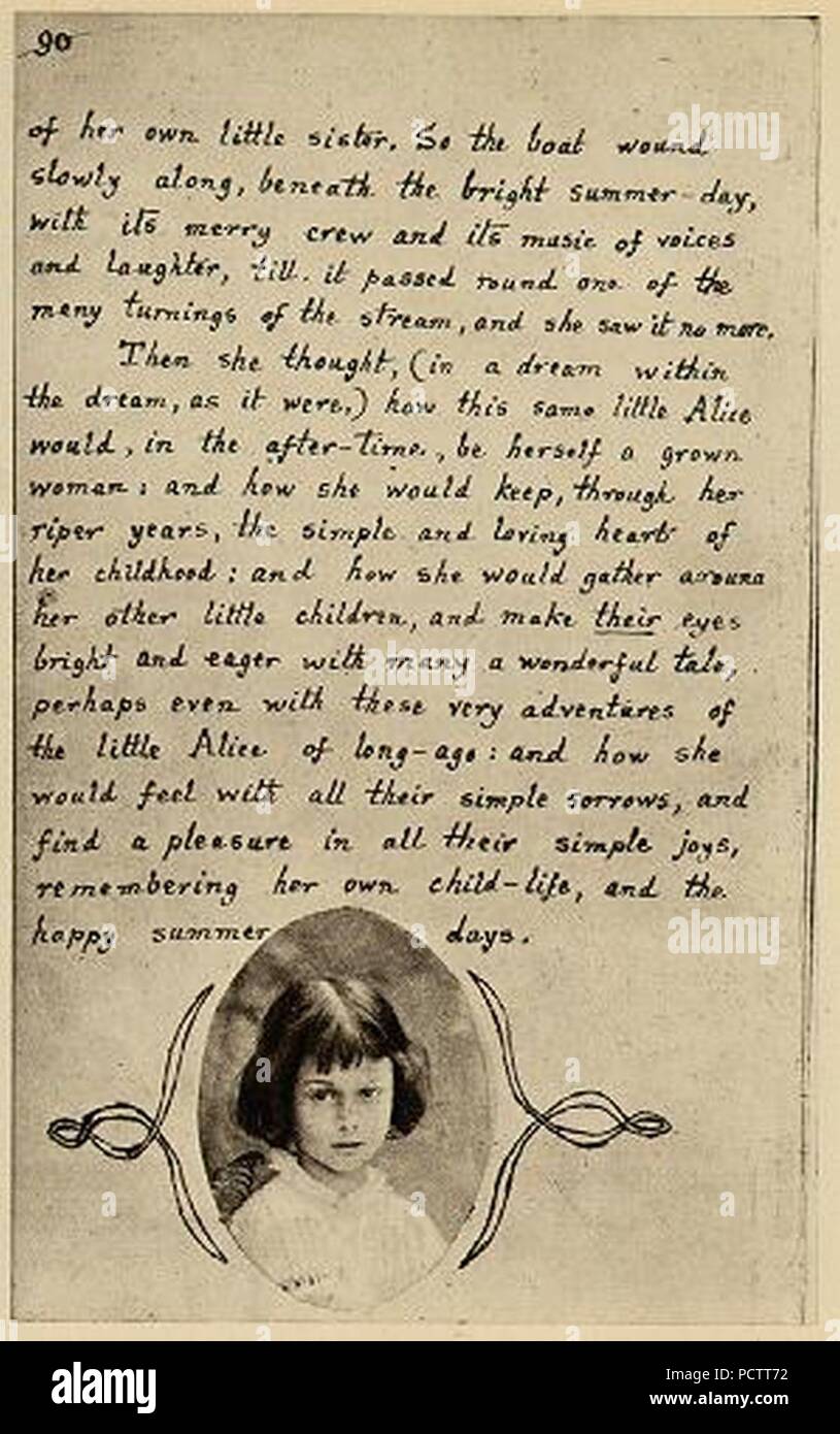 Alice's Adventures in Wonderland illustrated by Carroll for Alice Liddell last page. Stock Photo