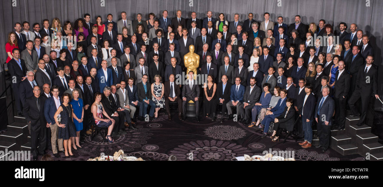 HOLLYWOOD, CA - FEBRUARY 02: Nominees Luncheon at the Beverly Hilton, February 2, 2015 for the 87th Oscars for outstanding film achievements of 2014 which will be presented on Sunday, February 22, 2015, at the Dolby Theatre and televised live by the ABC Television Network on February 22, 2015 in Hollywood, California.    People:  Group Picture Nominees Stock Photo