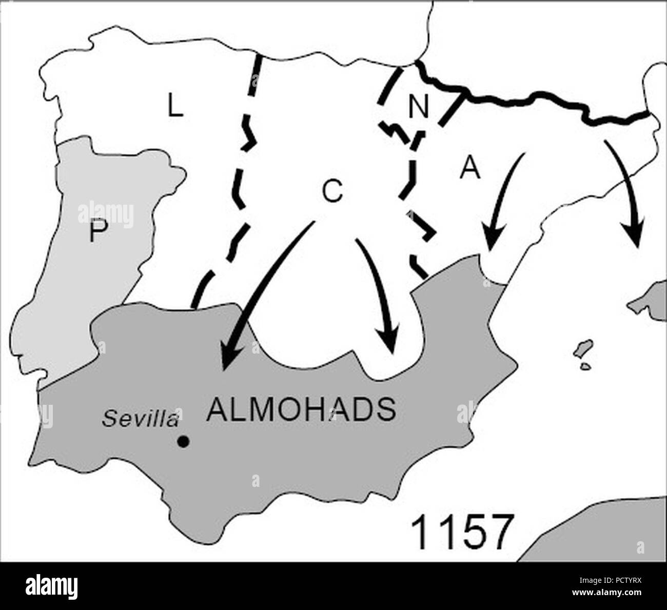 Almohad map reconquest loc. Stock Photo