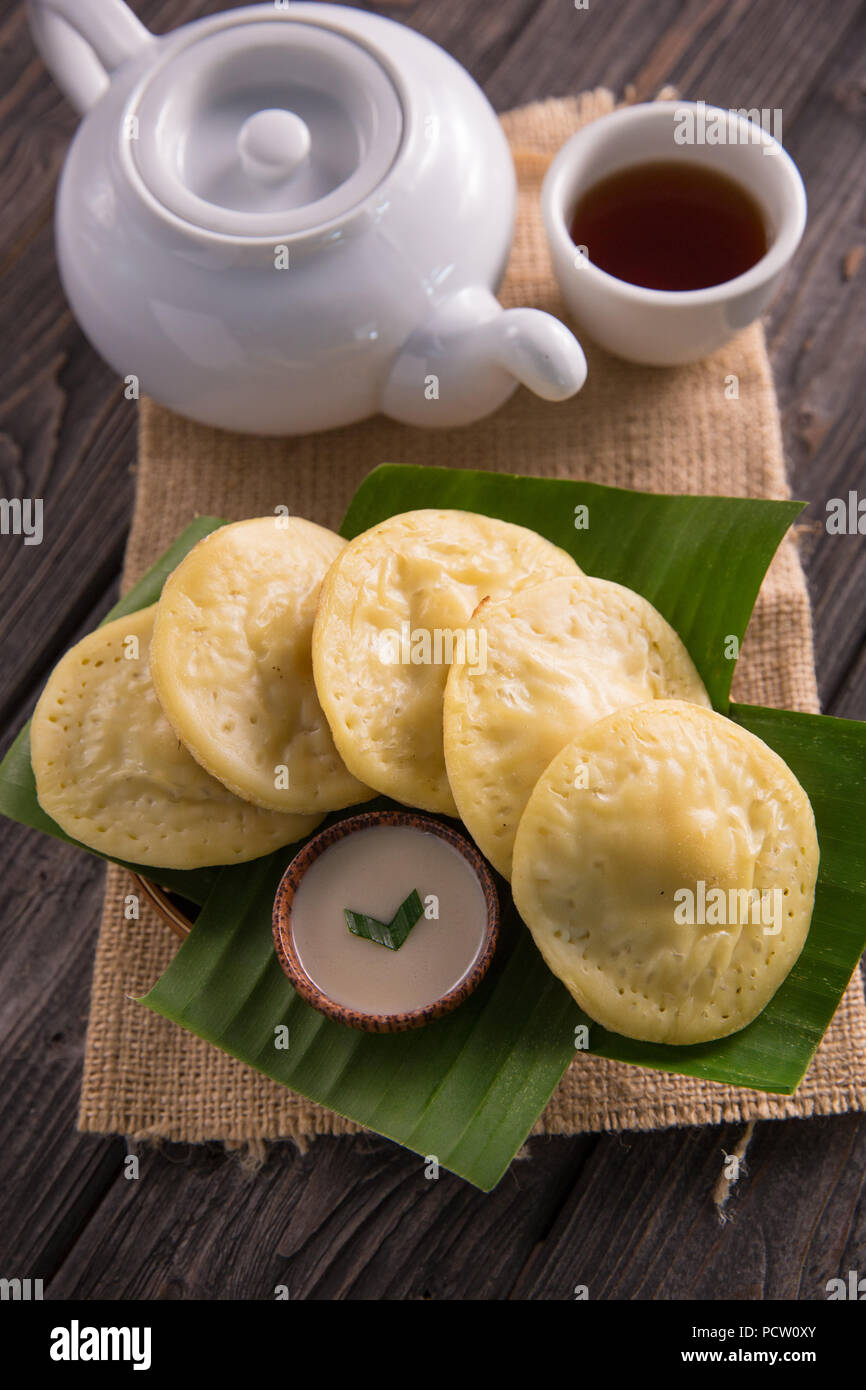 serabi. indonesian pancake made of rice flour coconut milk served with