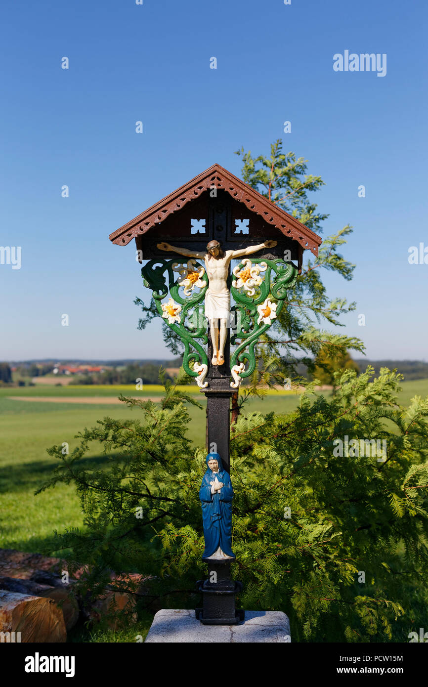 Crossroads in Tyrlbrunn, municipality Palling, Rupertiwinkel, Upper Bavaria, Bavaria, Germany Stock Photo
