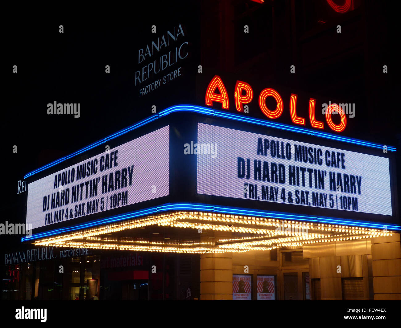 The Apollo Theater at 253 West 125th Street between Adam Clayton Powell Jr. Boulevard and Frederick Douglass Boulevard in the Harlem neighborhood of Manhattan, New York City Stock Photo