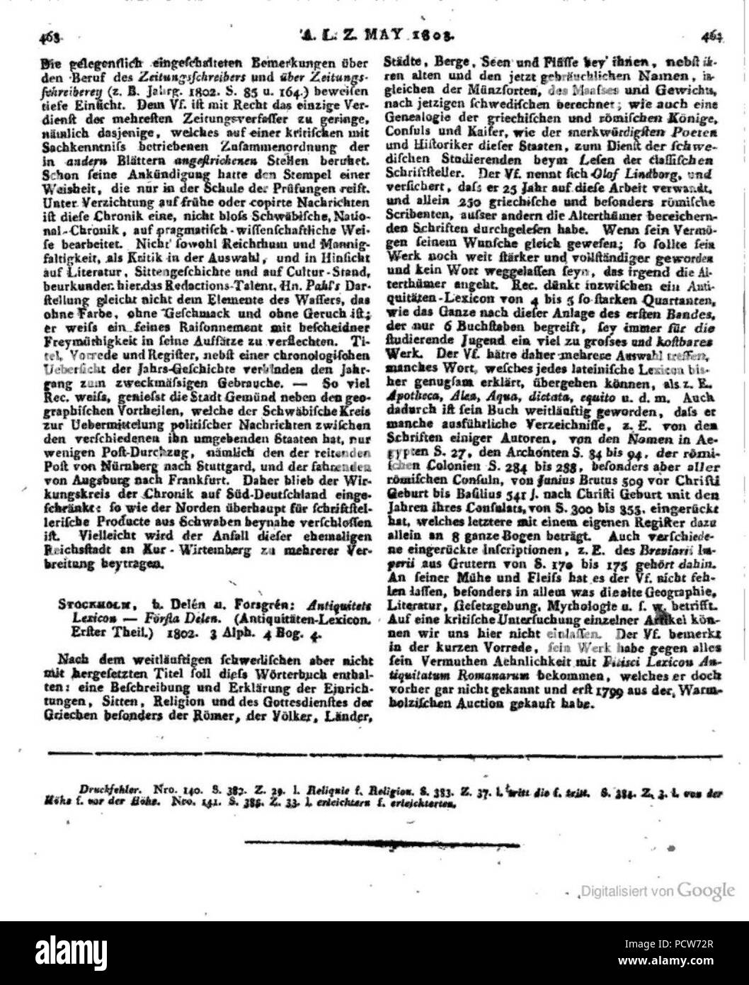 Allgemeine Literaturzeitung (1803) 2. Stock Photo