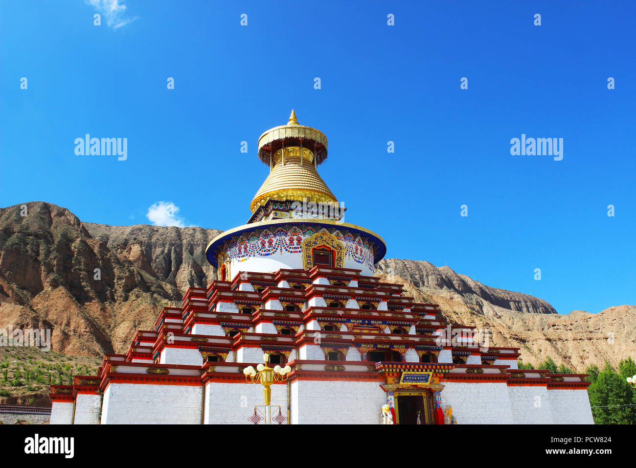 Tibetan Buddhist Stupa in Tibet Stock Photo