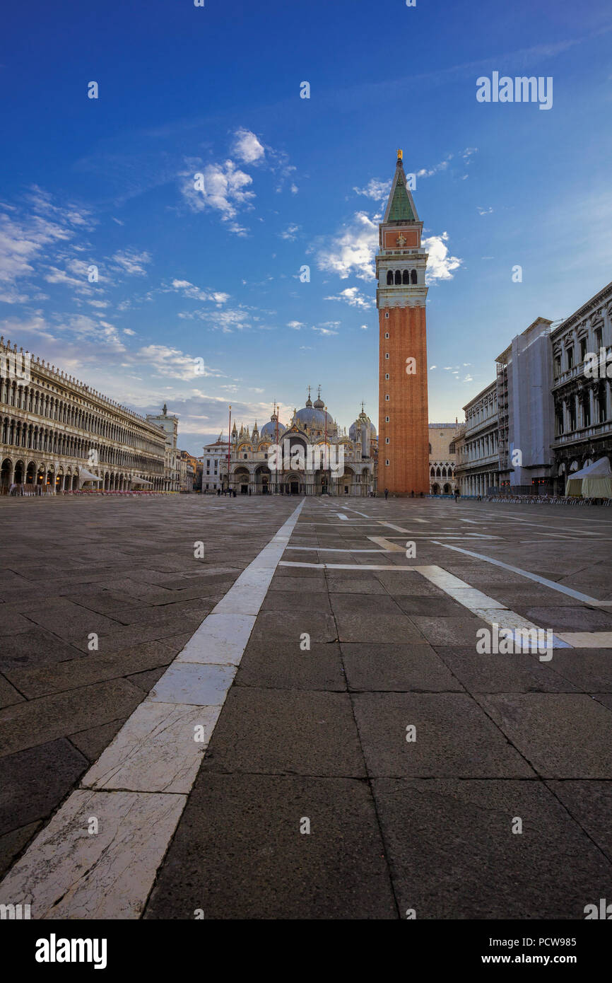 The Campanile and St. Mark's Basilica in Venice, Italy Stock Photo