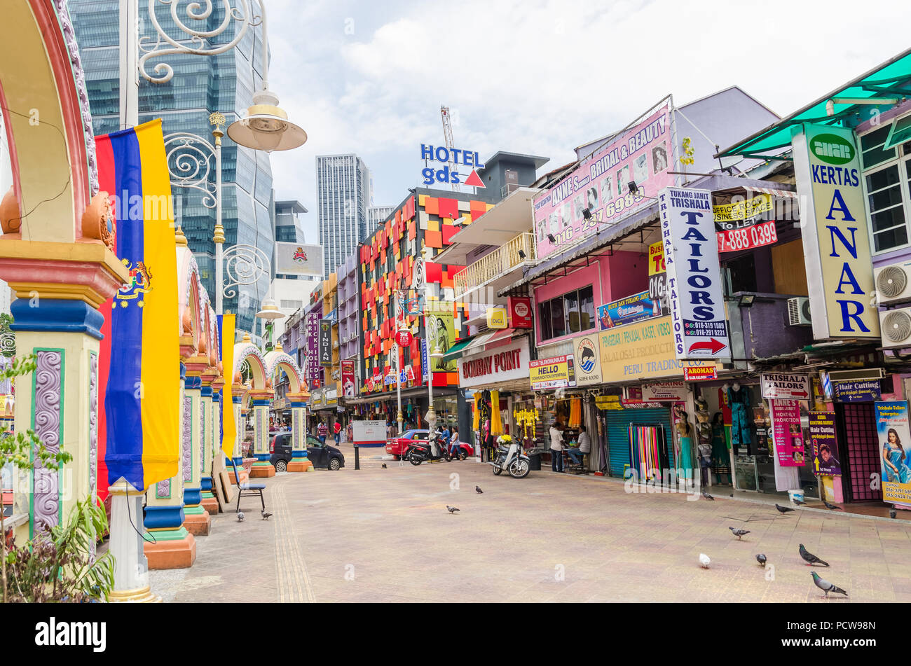Kuala Lumpur, Malaysia - Feb 7,2017 : Brickfields Little India in KL was transformed by the Indian community into a wide street with Indian stores. Stock Photo