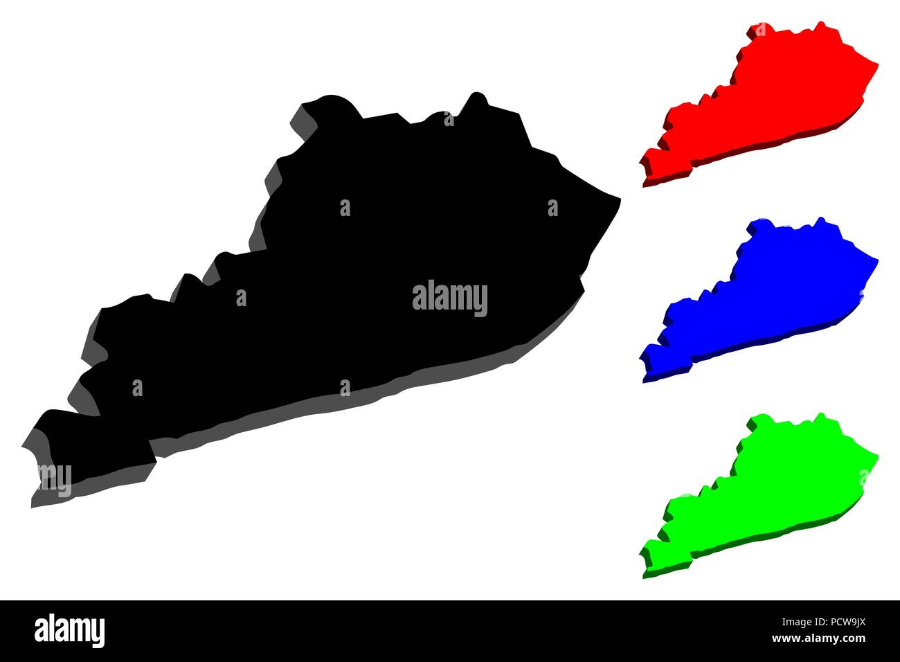 3D map of Kentucky (United States of America, Commonwealth of Kentucky