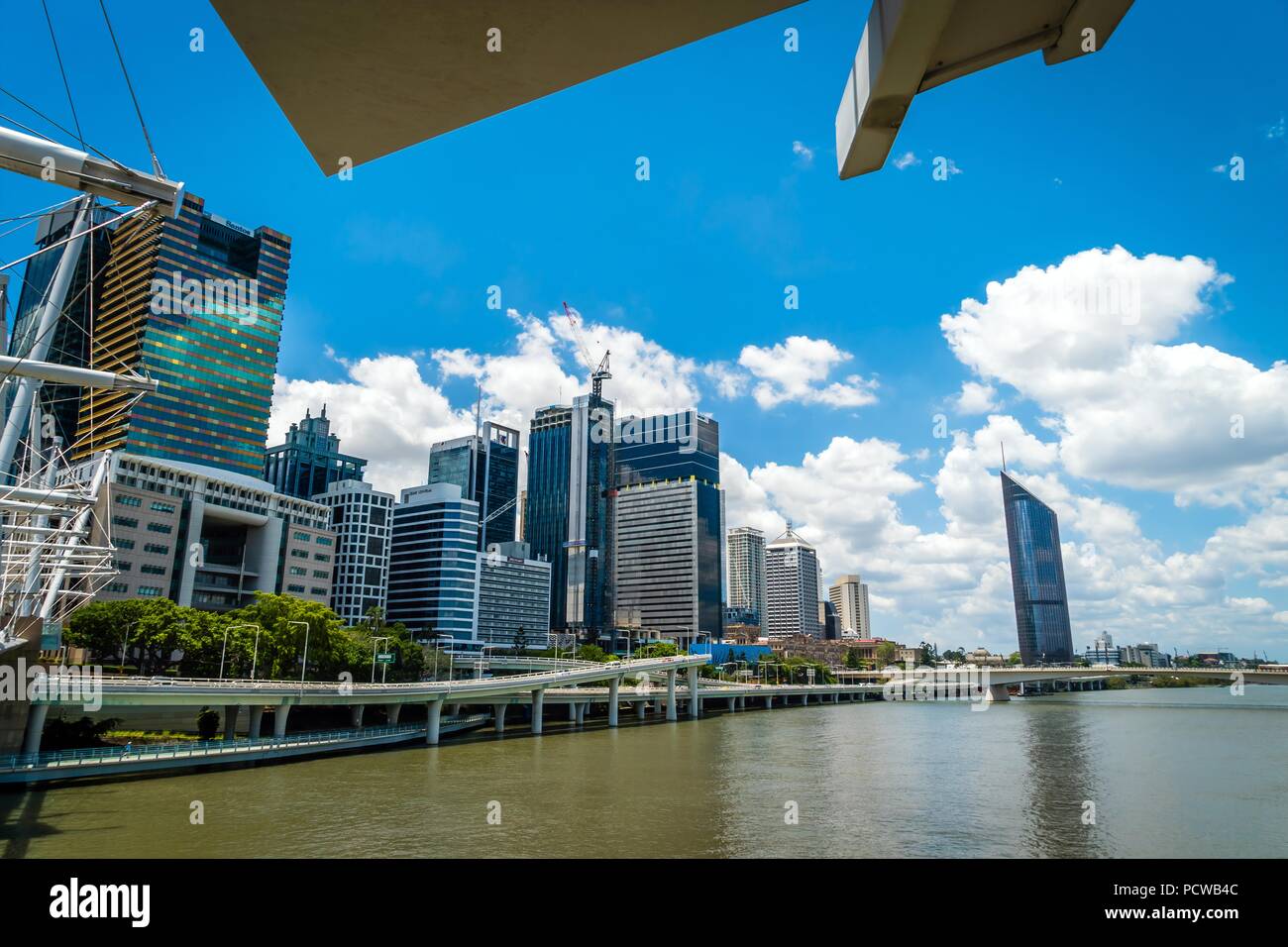 Brisbane skyline on a hot summer day in Australia Stock Photo