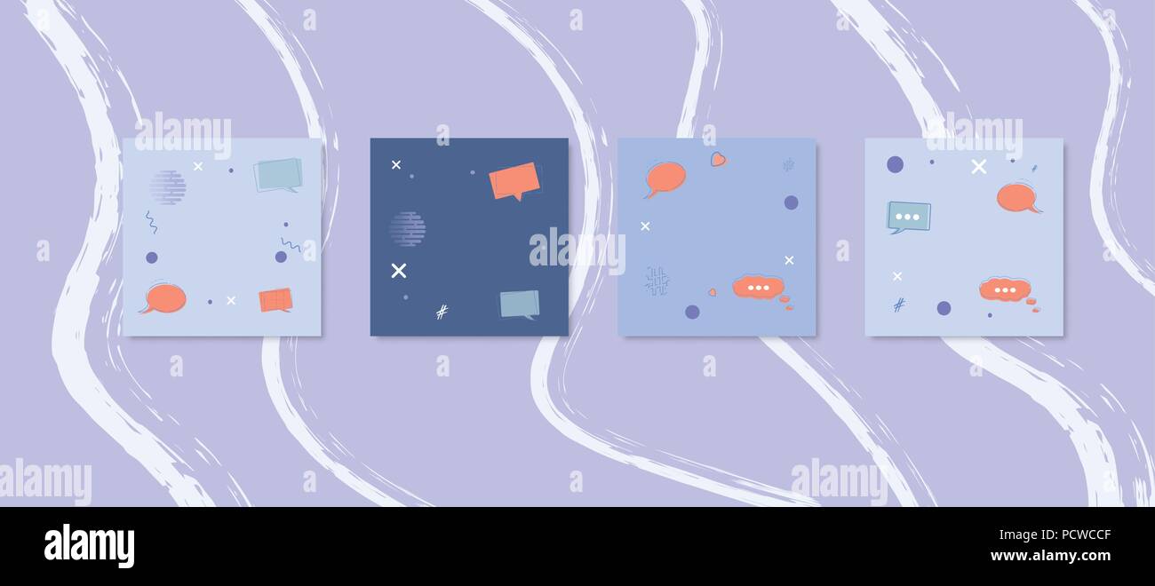 Set of square backgrounds with speech bubbles and geometric elements ...