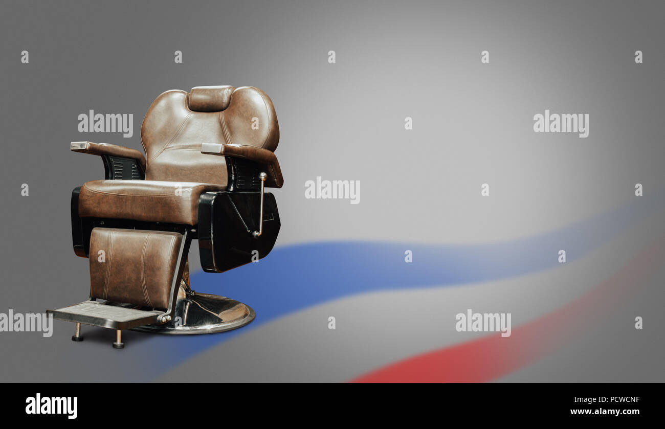 Stylish Vintage Barber Chair Isolated On Gray Background. Barbershop