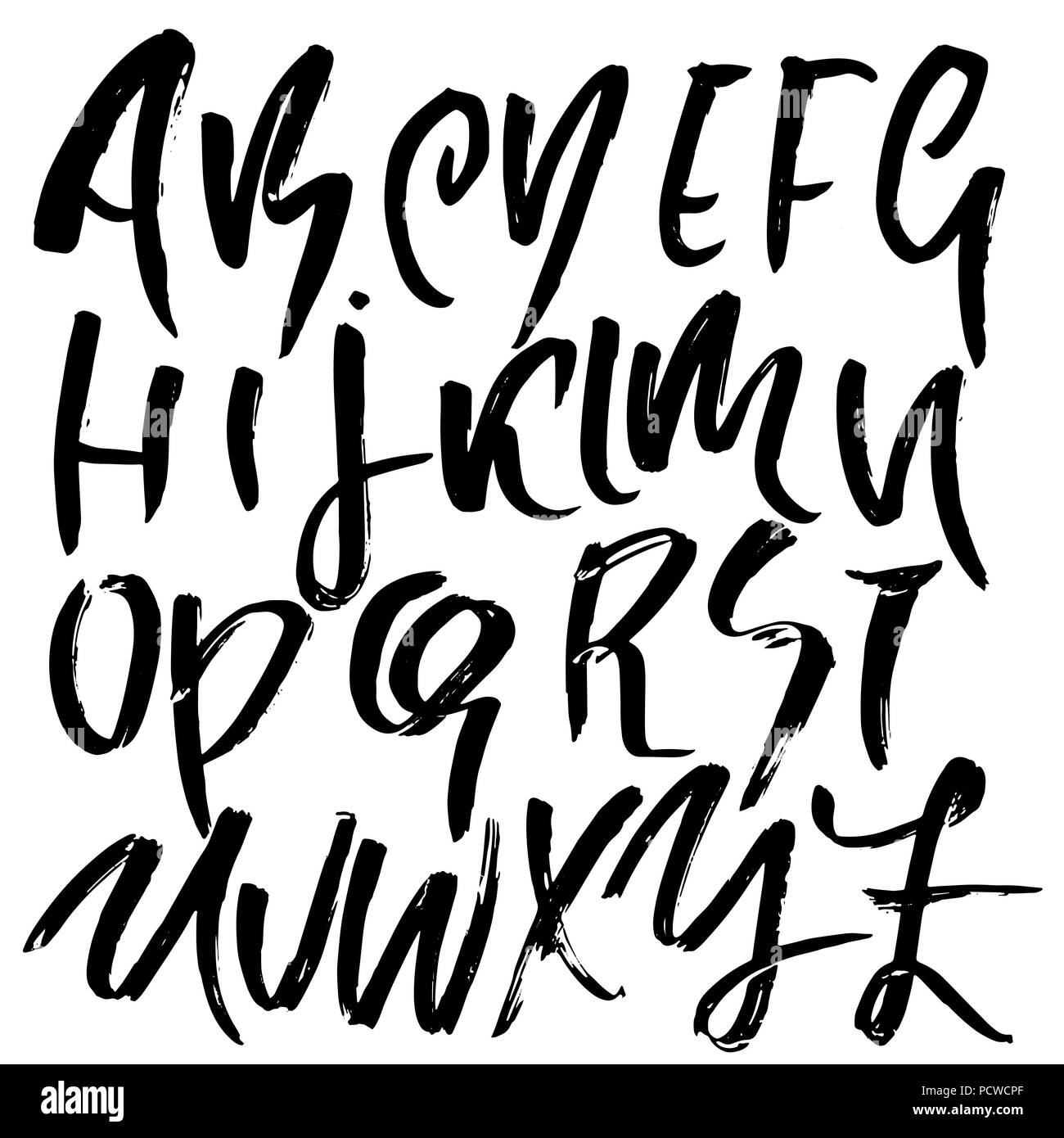 Hand drawn modern dry brush lettering. Grunge style alphabet ...