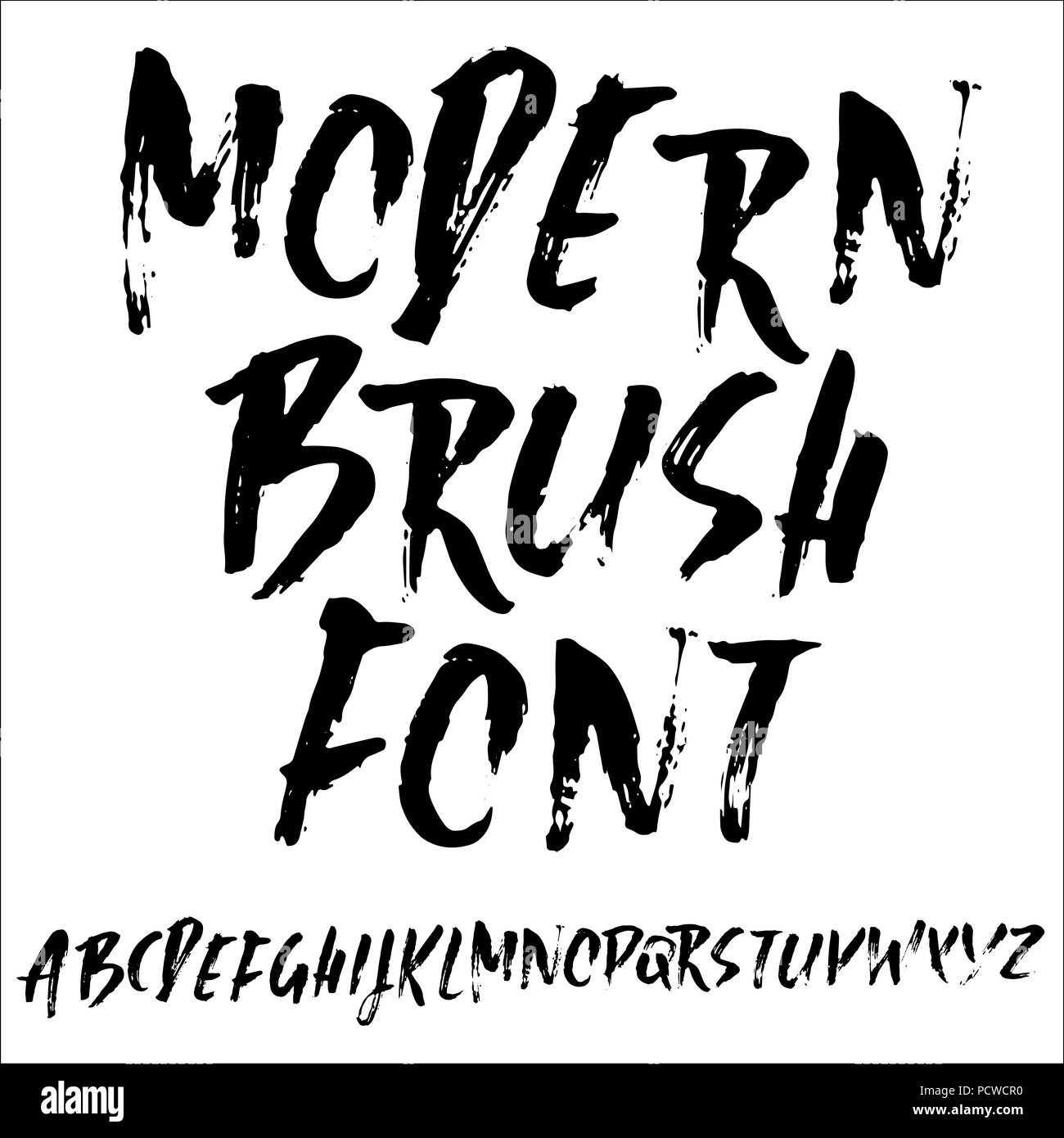 Hand drawn modern dry brush lettering. Grunge style alphabet ...