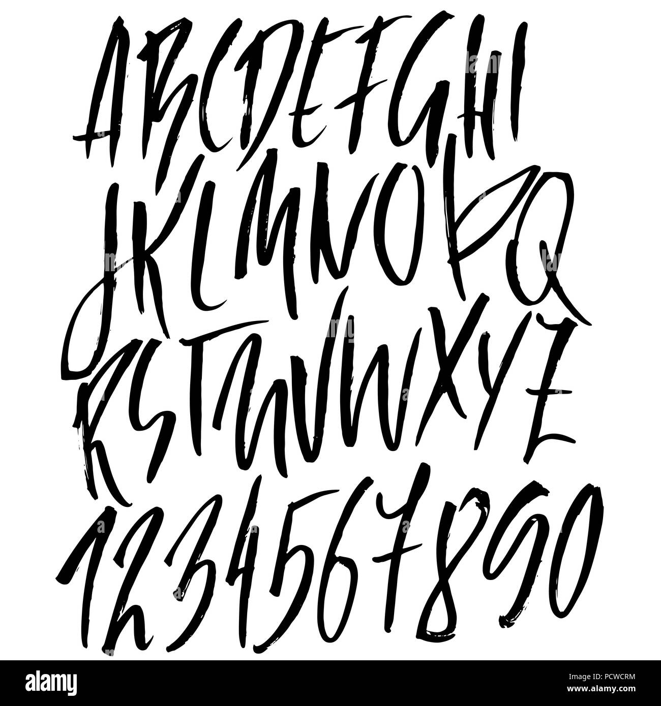 Hand drawn modern dry brush lettering. Grunge style alphabet