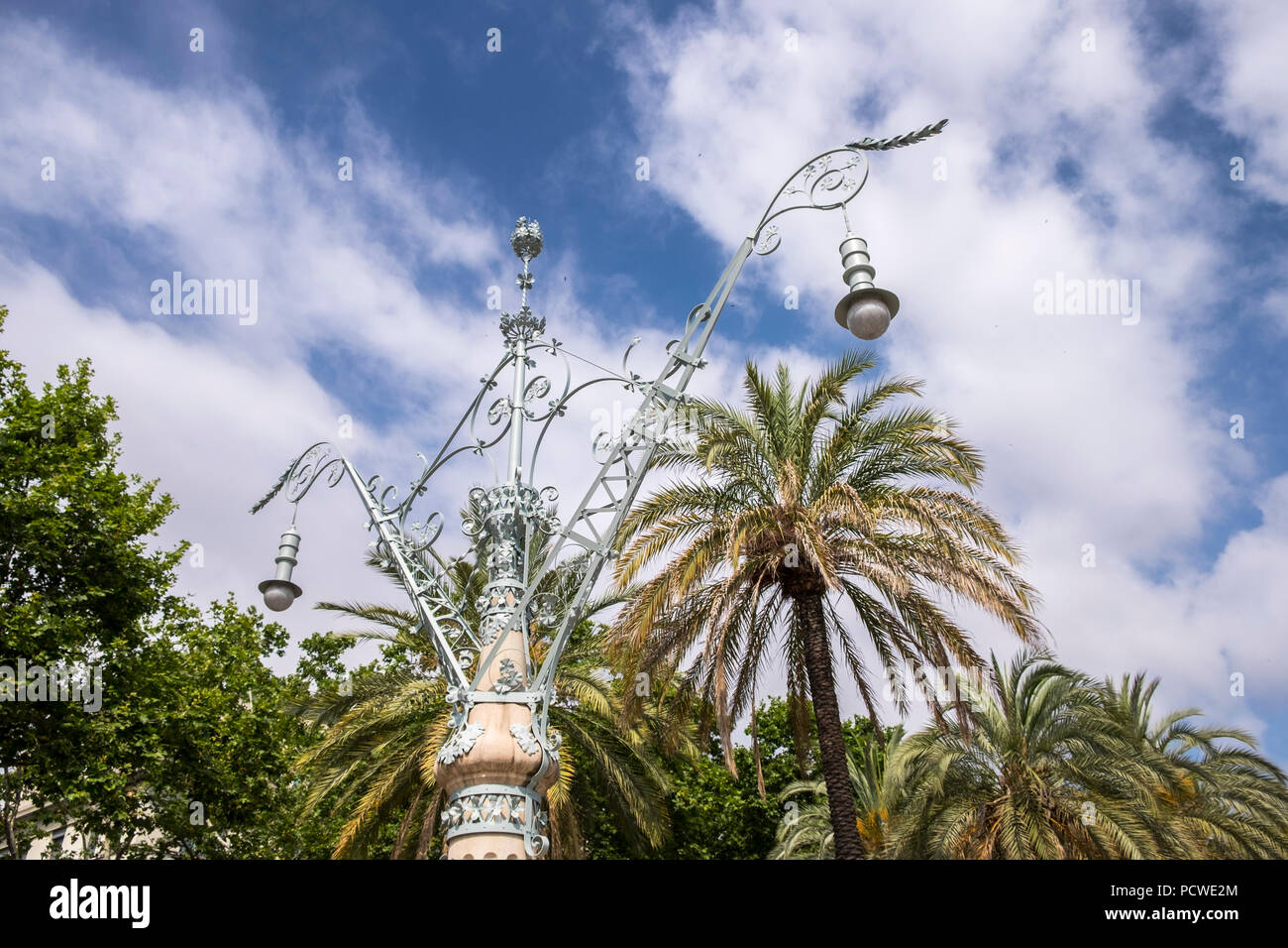 Ornate metalwork lampost at the Arc de Triomf in Barcelona, Spain Stock Photo