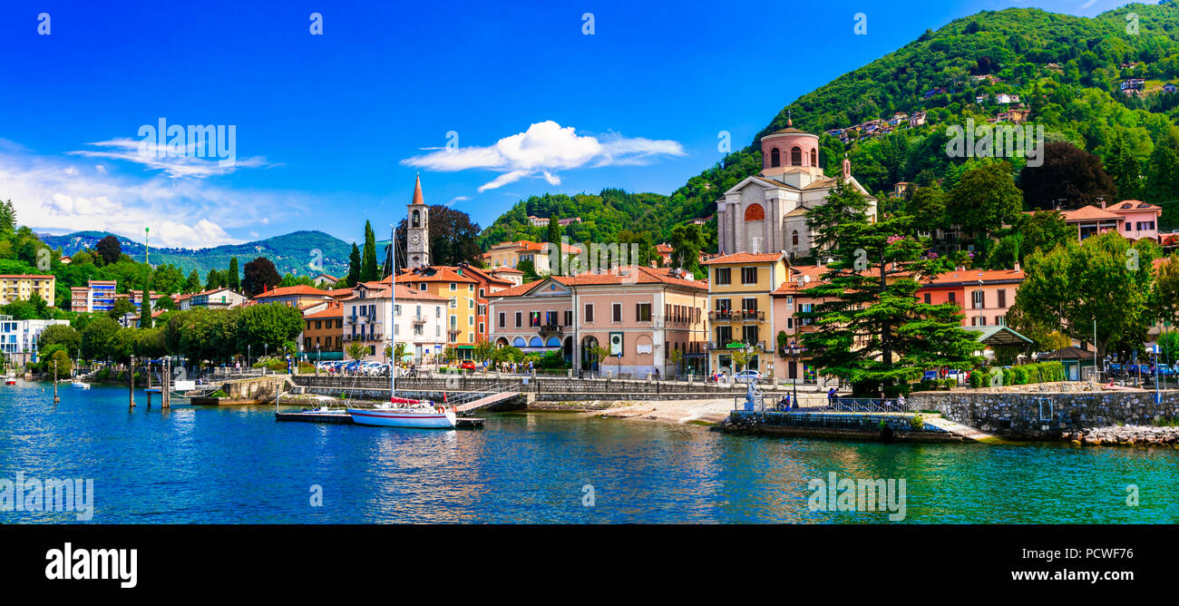 Impressive Laveno Mombello village Lago Maggiore,Italy. Stock Photo