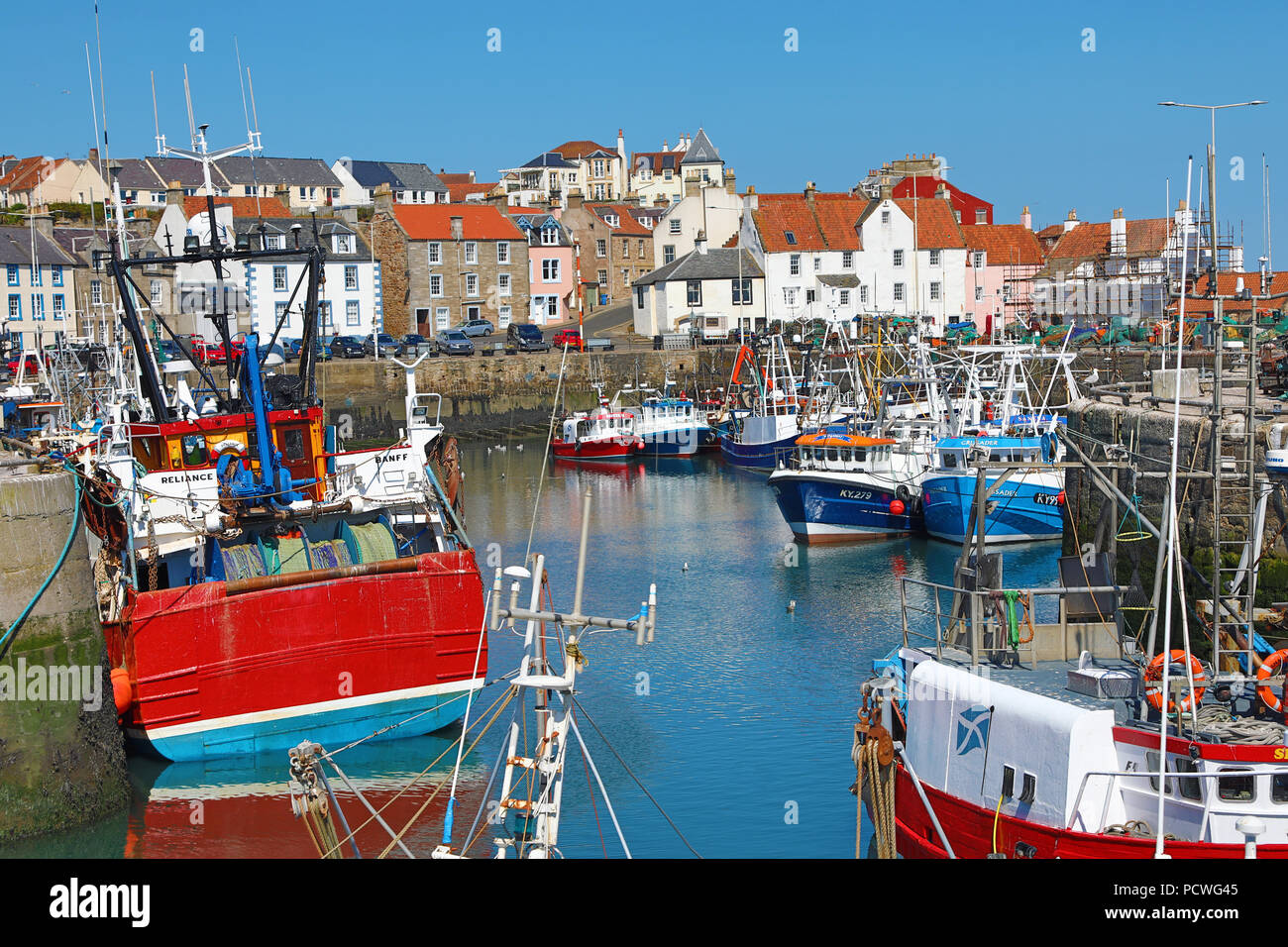 Fishing Boats in Pittenweem Harbour, Fife, Scotland Stock Photo